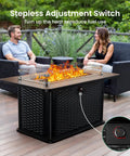 43 Inch Rectangular Propane Fire Pit Table With 60,000 BTU Heat For Backyard Hangouts, glass stones, wind guard, black
