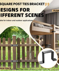 Beefy 4x4 Fence Post Brackets Set used on bunk bed frame and garden fence, 2mm thick steel ties for 4x4 wood posts, versatile use.