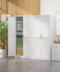 White Metal Pantry Cabinet 71 Inch Tall Kitchen Storage Organizer With Doors And Four Adjustable Shelves Two Gold Handles Perfect For Kitchen Pantry Living Room Bath Or Laundry