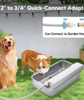 Top Tier Automatic Dog Water Dispenser 6 Liter Gravity Feeder with connected garden hose, ideal for thirsty dogs.