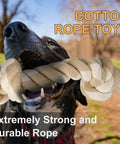 Dog playing with Indestructible Rope Toy For Heavy Chewers, 3 Feet Long With 5 Knots, Tough Cotton Tug Of War Chew Toy.