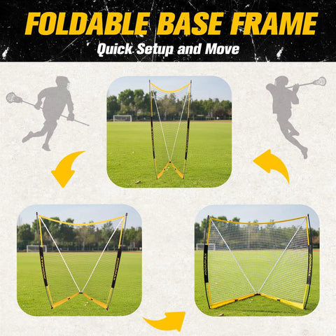 6x6x7 Ft Lacrosse Goal With Upgrade Square Steel Frame Base Foldable Portable Net on outdoor field setup