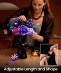 Purple Rose Bouquet Building Kit For Adults And Women, Lifelike 12 Piece Floral Set For Gothic Modern Home Decor, Ideal Mothers Day Gift For Mom Girlfriend Wife, Office Table Centerpiece And Cozy Room Accent displayed in black vase