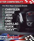 Image showing compatibility of Theft-Proof License Plate Screws Kit with major car brands like Chrysler, Ford, and Chevy.