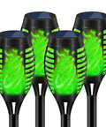 Outdoor Solar Torch Lights For Garden Decor 4 Pack 12 LED Waterproof Torches with Flickering Flame, 20.5 inch tall, green glow