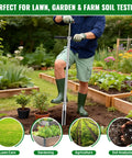Person using 40 Inch Stainless Steel Soil Sampler Probe With T Handle For Lawn Garden Farm Soil Testing Beefy Core Sampling Tool Heavy Duty