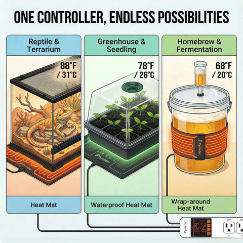 Diagram of Dual Probe Digital Temperature Controller For Reptile Terrarium Thermostat With Two Independent Outlets