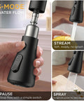 FORIOUS Black 2-Handle Kitchen Faucet, 3-Mode High Arc Pull Down Sprayer with hand controlling stream, spray, and pause functions.