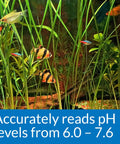 Totally Trustworthy Freshwater Aquarium PH Test Kit Delivering 250 Hassle Free Reads To Keep Your Tank Legit And Your Fin Crew Absolutely Thriving Includes Sturdy Tube And Quick Reference Chart shows vibrant fish in a lush aquarium with plants, indicating pH levels from 6.0 to 7.6.