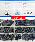 220 Piece Dang Tough Carbon Steel Phillips Pan Head Wood Screws Assortment Kit organized in a plastic container with label.