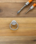Vintage Metal Ring Drawer Pulls Ten Pack Silver Cabinet Handles Round Drop Knobs For Dressers Cupboards And Furniture Hardware Classic Ready To Install shown with tools