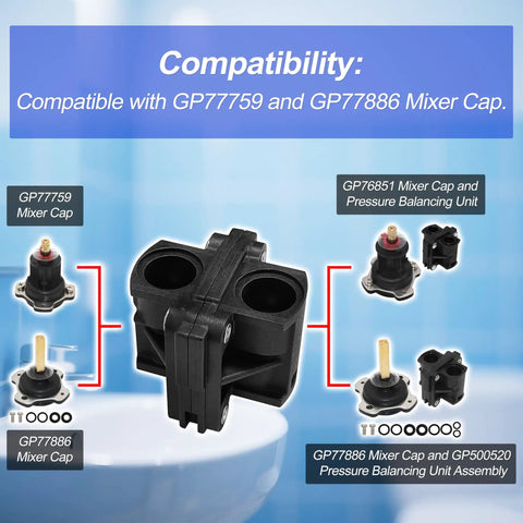 Pressure Balancing Shower Cartridge For One Half Inch Valves Replacement Aftermarket Part shown with compatibility diagram