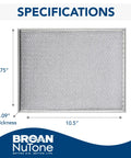 Replacement Aluminum Filter For 46000 42000 40000 F40000 BU2 BU3 Series Range Hoods showing specifications and dimensions