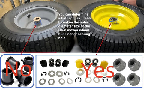 Comparison of wheel fittings for Beefed Up Front Wheel Flange Bearing Kit For Husqvarna Craftsman Murray Poulan AYP