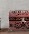 Eight-Piece Zinc Alloy Antique Box Feet For Jewelry Boxes And Vintage Furniture shown with a carved wooden jewelry box.