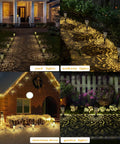 Six Pack Solar Outdoor Garden Lights With Mandala Pattern, Warm Amber Glow illuminating pathway and garden at night