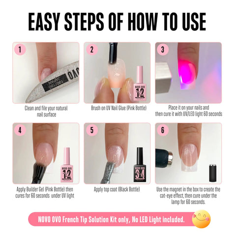 Step-by-step use of 2 In 1 UV Nail Glue And Builder Gel Top Coat Kit With Cat Eye Effect Magnet Included Hema Free