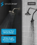 Comparison of SparkPod luxury brushed nickel 6-inch high-pressure rain shower head to a standard black shower head