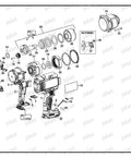 Exploded view of a Dewalt impact wrench assembly including the 1/2 Inch N415875 Replacement Anvil Assembly For DCF899HB Type 1-3.