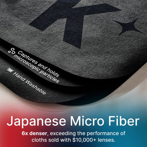 Japanese Micro Fiber cloth packaging close-up showing bold white text on a black curved band