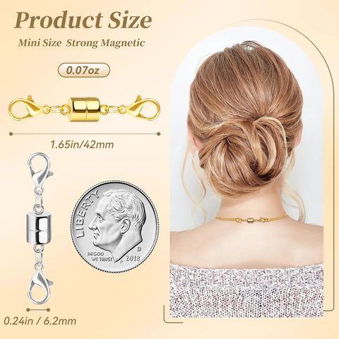Magnetic Necklace Clasp Set With Double Lobster Clasps, 14K Gold And Silver Extenders For Women, necklace with clasp.