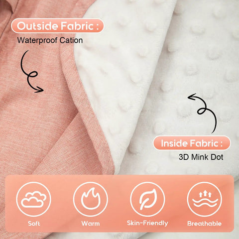 All Season Waterproof Baby Car Seat Cover With 3D Mink Dot Interior Dual Breathable Vents fabric composition details.