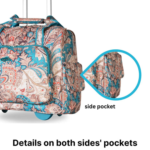 Lightweight Rolling Overnight Bag With Laptop Compartment For Weekender Travel showing detailed side pockets