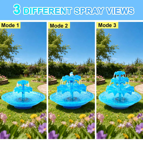 Three spray patterns of Sun Powered 3 Tier Solar Fountain Pump With LED Lights For Outdoor Water Feature Bird Bath Pond Circulation