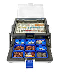 500 Piece Rotary Tool Accessories Kit With Cantilever Organizer Case showing multiple drill bits and attachments in open case
