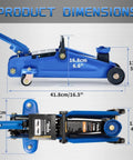 2 Ton Hydraulic Floor Jack For Cars, Portable Car Lift With 4.9 To 11.8 Inch Lift Range, 3,800 Lb Capacity, side and top view