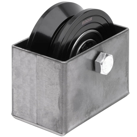 Heavy Duty 3.5 Inch V Groove Gate Wheel With Weldable Wheel Box For Sliding Metal Gates Inverted V Shape Zinc Plated Steel 1500
