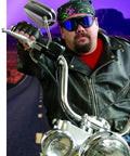 Man wearing Wheelz Safety Goggles With Blue Mirror No Fog Lens Black Frame Comfortable Fit Quick Ventilation System