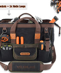 32 Pocket Waxed Canvas Tool Bag With Heavy Duty Build For Electricians And HVAC Pros, 16 Inch Tool Carrier with tools inside