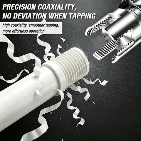 All in One Pipe Threader Kit for One Half, Three Quarters, and One Inch Pipes Internal and External Threading Tool shown