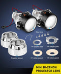 2.5 Inch Mini Projector Lens For H1 Headlights Retrofit And Custom Headlamps Upgrade With Chrome Shroud Fits Tight Spaces Great For Quad Retrofits And Fog Lamp Upgrades 2 Year Warranty photo showing components