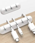 White Cable Clips Cord Organizer Set 2 Pack Wire Management Clips For Desk Car Home Office USB Cable Holder installed on desk