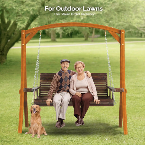 Oversized Wooden Porch Swing Bench With Cup Holders And Phone Slots Heavy Duty 880 Pounds Capacity 5 Foot Rustic Outdoor Hanging Swing