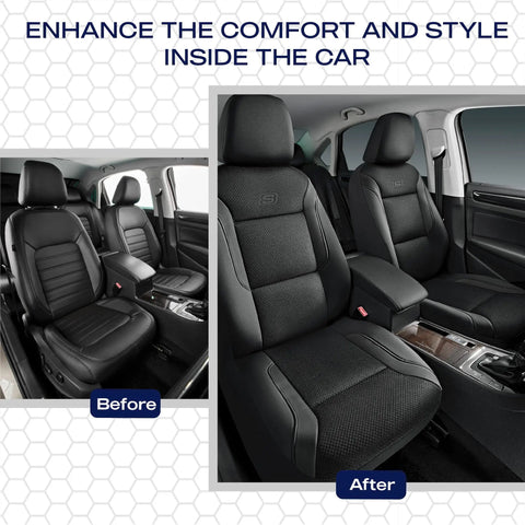 Memory Foam Car Seat Covers With Air Cool Mesh Thick Padding For Front Seats Cozy Breathable Leather Look Airbag Compatible Black