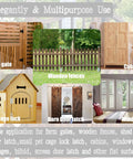 Elegantly designed farm gate, wooden fences, cabinets, pet cage lock, barn door latch, and windows for multipurpose use.
