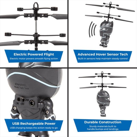 Black Panther Flying Toy Helicopter With Motion Sensor For Kids Ages Six And Up Wakanda Inspired Drone features and details