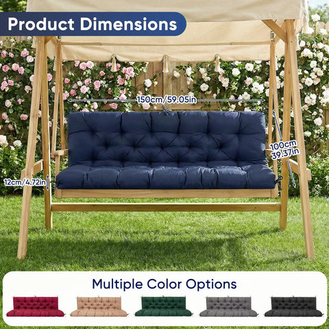 60 Inch Waterproof Porch Swing Cushions For 2 To 3 Seaters, Replacement Outdoor Bench Cushions With Backrest Straps in navy blue