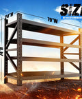 Heavy Duty Bulletproof Four Tier Steel Storage Shelves For Garage And Workshop With Wide 79 Inch Base and 24 Inch Height.