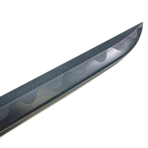 Close-up of Black Polypropylene Ninja Ninjutsu Practice Sword 34.5 Inch Safe Training Tool blade showing wavy pattern design