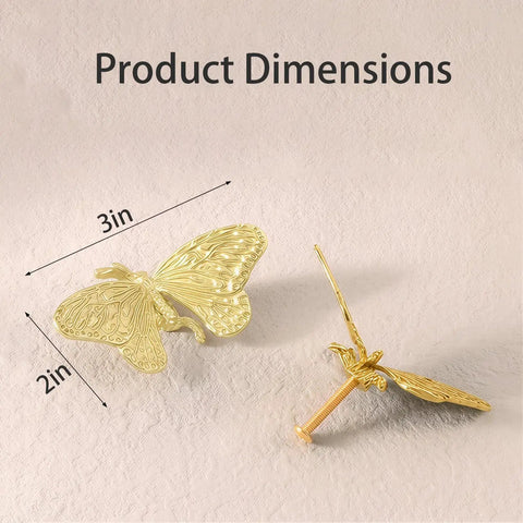 Heavy Duty Butterfly Cabinet Knobs With Slick Brushed Gold Finish For Dressers Crafted From Legit Solid Brass featuring 2in x 3in dimensions.