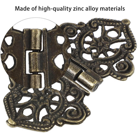 Antique Zinc Alloy Butterfly Hinges Set, 10 Pieces Miniature Furniture Hinges for Wooden Boxes, close-up view of detail