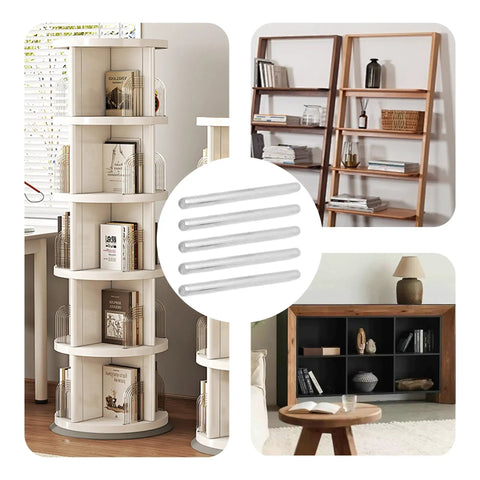 Tough As Nails Stainless Steel Dowel Pins 50 Piece Set For Cabinets Shelves And Wood Furniture shown with floating shelves.
