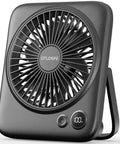 Portable 6.5 Inch Desk Fan With 4000mAh Battery And USB Power Cordless Personal Fan Four Speeds Quiet For Office Travel Home And Sleep LED Display Foldable Black - front angle view