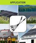 Y Branch Solar Connector 2 To 1 Cable Adaptor Kit For Parallel Solar Panel Wiring setup shown in various outdoor settings
