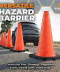 18 Inch Orange Traffic Cones 4 Pack Heavy Duty PVC Safety Cones For Parking Lots Soccer Practice Caution For Kids Construction DOT Approved Durable And Highly Visible arranged in a row on pavement