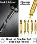 Damaged Screw Extractor Set Pack Of 6 With Gold Titanium Coated HSS 4341 Drill Bit Remover Kit, shows double head design in use